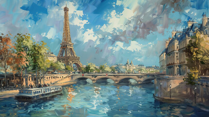 Obraz premium classic traditional oil painting illustration of Eiffel Tower