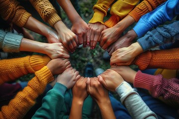 Multicultural inclusive people holding hands.