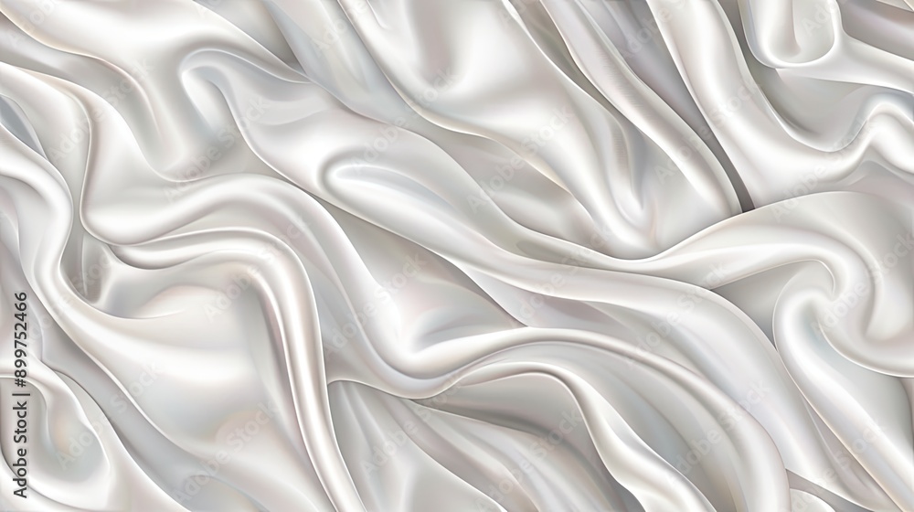 Poster smooth white silk cascades softly, creating gentle waves and reflections in a sophisticated atmosphe