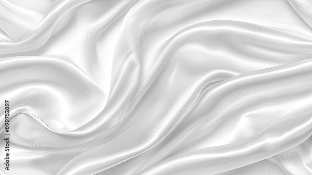 Poster smooth white silk cascades softly, creating gentle waves and reflections in a sophisticated atmosphe