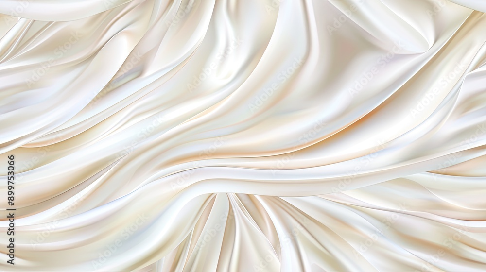 Poster smooth white silk cascades softly, creating gentle waves and reflections in a sophisticated atmosphe