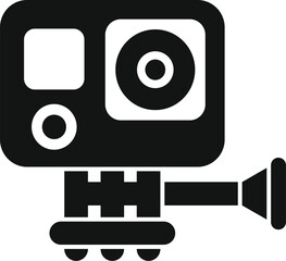 Black silhouette icon of an action camera recording video blog content on a monopod