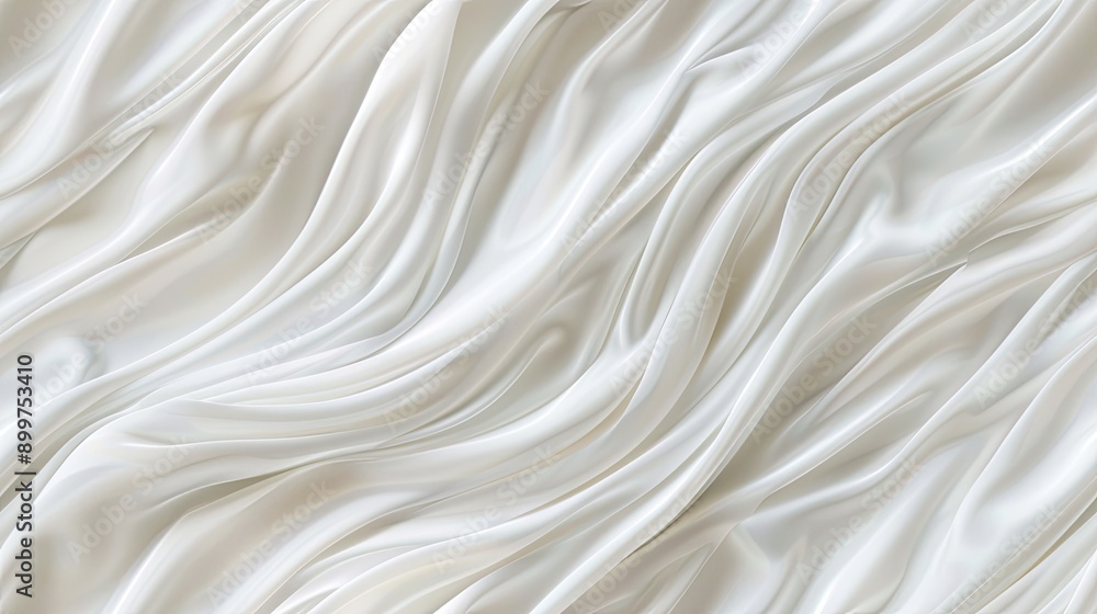 Poster smooth white silk cascades softly, creating gentle waves and reflections in a sophisticated atmosphe