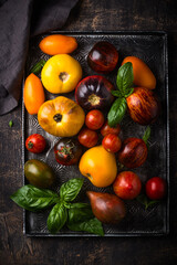 Assortment of different color tomatoes