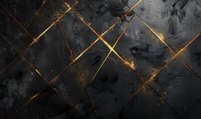 Black background with grunge texture, intersected by sleek, shining golden lines