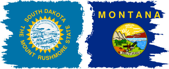Fototapeta premium Montana and South Dakota states grunge brush flags connection, vector