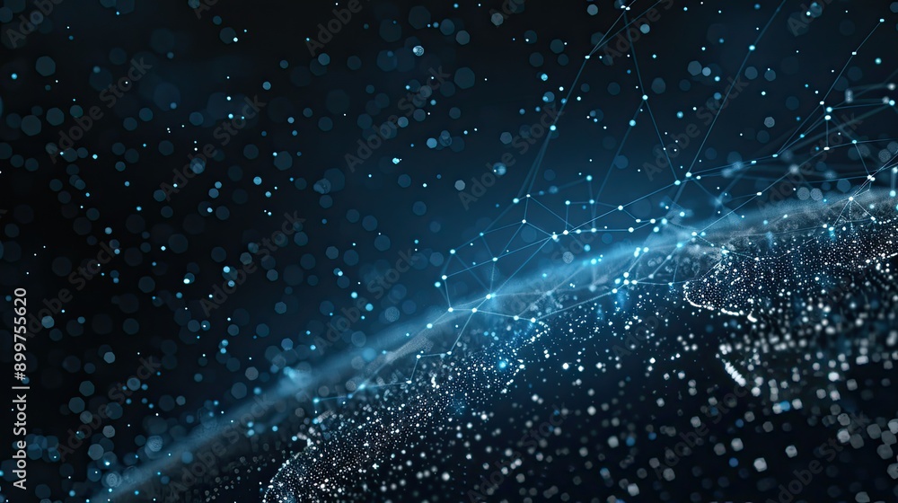Poster a digital representation of global connectivity featuring a network of data points and lines over a 