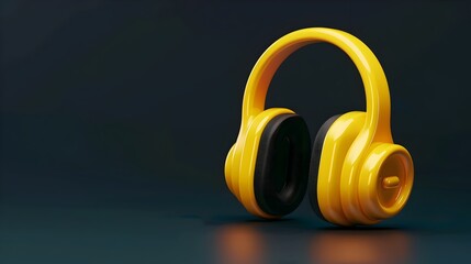 Naklejka premium Vibrant Yellow Headphones on Dark Background with Copy Space