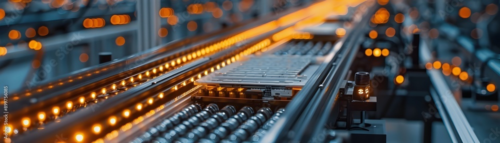 Poster sleek high speed assembly line producing consumer electronics with precision and efficiency