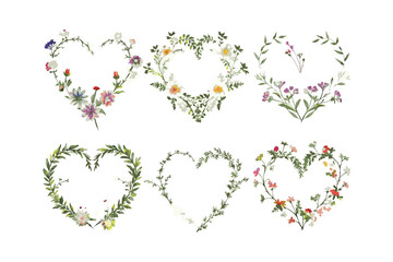 Vector drawings of decorative floral heart shapes