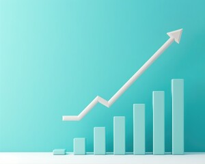 Fototapeta premium Modern Minimalistic 3D Arrow Graph on Blue Green Background Symbolizing Business Growth Conceptual Illustration with Upward Trend