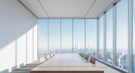 Minimalist Empty Boardroom with Modern Sleek Furniture, Business Conceptual Design in Professional Environment