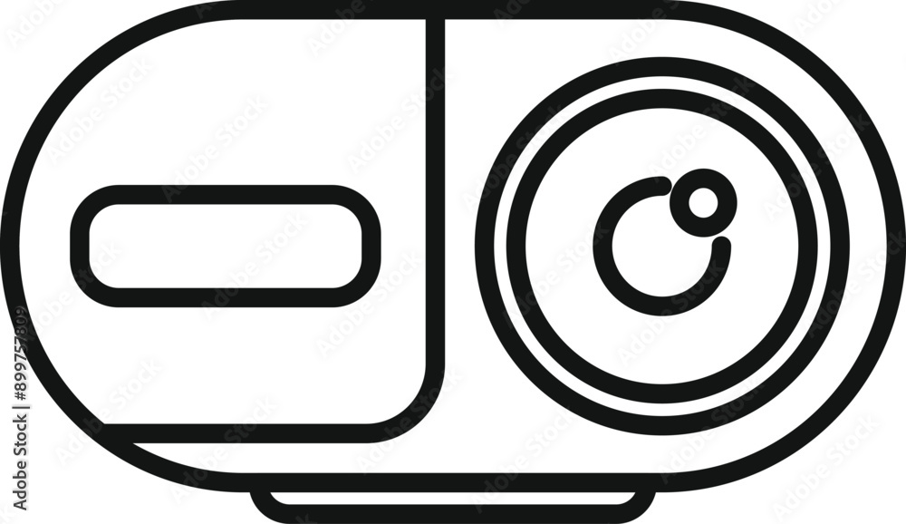Poster action camera showing big lens icon in line style