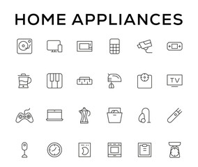 Home appliances and Household items simple line icon set. Editable stroke. icons for website. home symbols, furniture, kitchenware, Home appliances and electronics icons