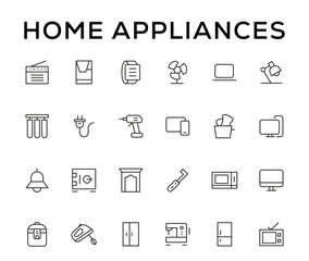 Fototapeta na wymiar Home appliances and Household items simple line icon set. Editable stroke. icons for website. home symbols, furniture, kitchenware, Home appliances and electronics icons