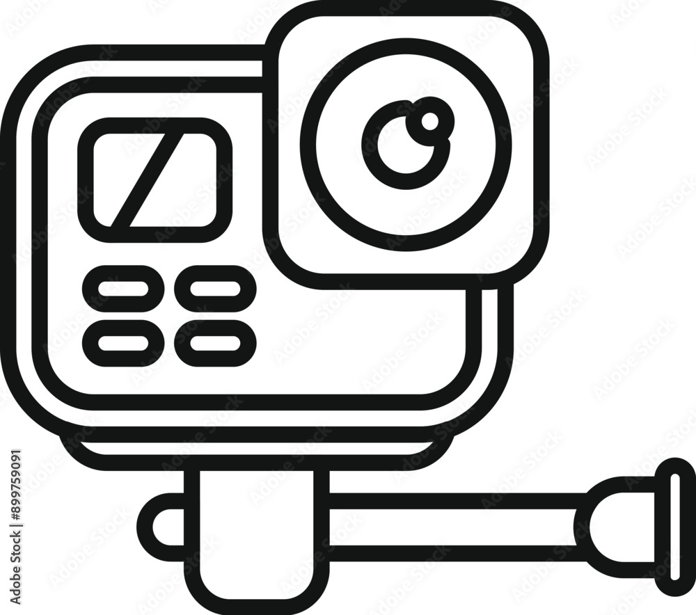 Poster compact action camera mounted on a monopod stand, ready for capturing dynamic footage