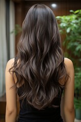 Naklejka premium Back view of girl with straight long brown hair.