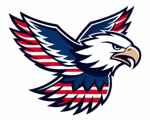 USA Style Eagle Flying with United States Flag Theme in White Background Vector Illustration