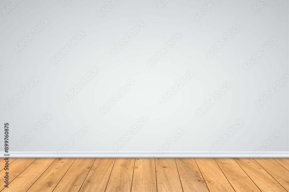 Wall mural wood floor with gray wall background. wooden natural brown floor realistic vector illustration. mode