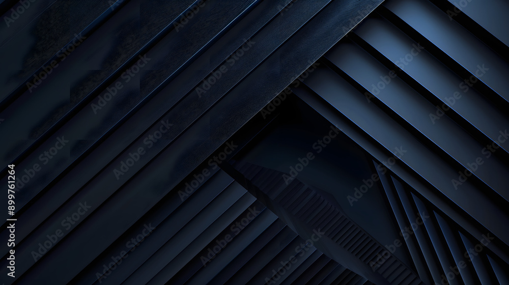 Poster a modern abstract design featuring dark blue layered panels arranged in a geometric pattern, highlig