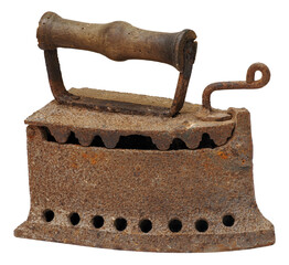 An antique iron for ironing, isolated on a transparent background
