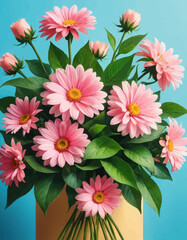 Obraz premium Vibrant Pink Daisies in a Yellow Vase