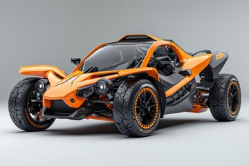 Futuristic racing car design in orange and black.