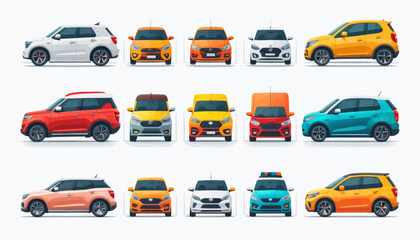 Fototapeta premium Vibrant Cars Collection: A Variety of Colorful Vehicles for Your Design Needs