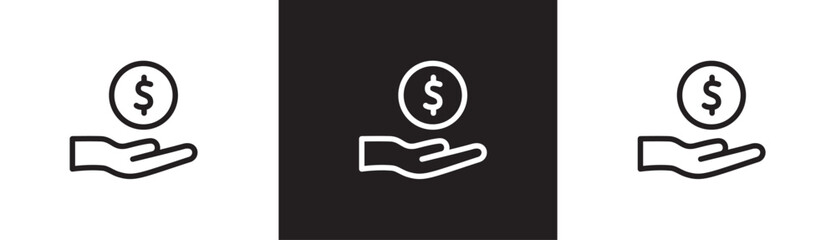 Money and Payment line icons, Coin and hand line icon, Result of financial gain, profit, payment receipt, income, Finance icon vector illustration on transparent black and white background, Eps10