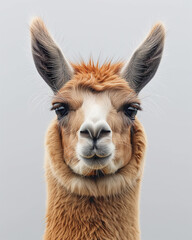 Obraz premium Close up portrait of a cute furry lama with expressive face and domesticated features