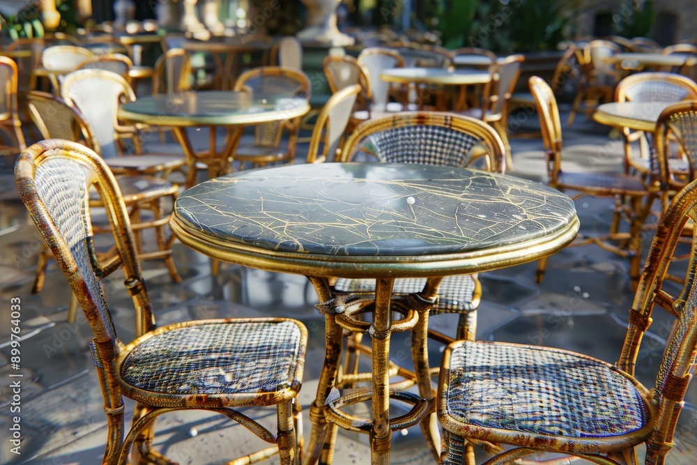 Poster outdoor cafe setting with round table and chairs creating a casual and inviting environment