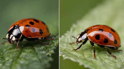 Fototapeta premium A closeup photograph of a Ladybird , top view and front view