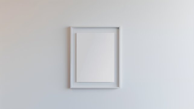 Minimalist Empty Picture Frame on White Wall - Modern Interior Design Stock Photo