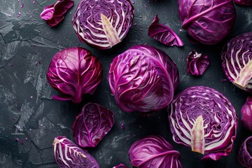 Red cabbage background, copy space.