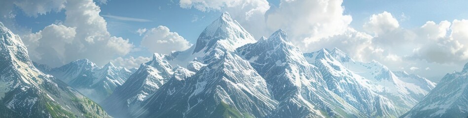 Fototapeta premium Beautiful scenery of mountain ranges covered with a thin layer of snow.