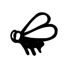 Insect fly hand drawn in doodle style. Winged midge. Wildlife animal. Vector line art illustration.