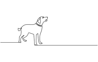 continuous line drawing cute dog, Continuous one line drawing of a dog. Dog one line drawing minimalist style