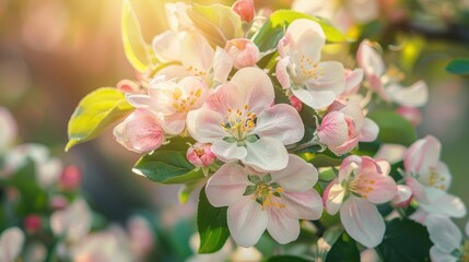 Fototapeta premium Blooming apple and pear fruit tree flowers in spring