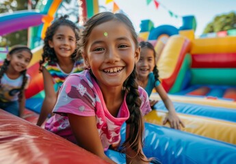 Fototapeta premium Happy children having fun on the bouncy castle.