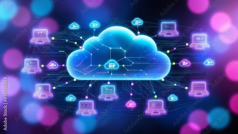 Aufkleber Futuristic Cloud Computing Network with Data Transfer