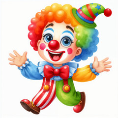 Cute cartoon clown on white background. AI