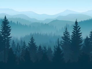 Fototapeta premium A forest with a blue sky in the background. The trees are tall and the sky is light blue