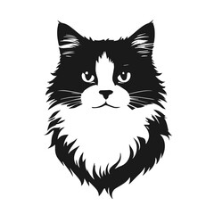 Clean Black and white vector silhouette of a Cat on white background
