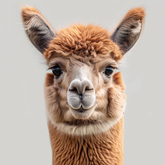 Fototapeta premium Furry alpaca portrait with adorable face and ears, showcasing its gentle and cute expression