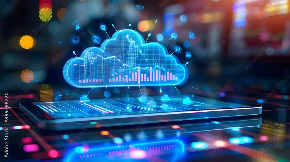 Aufkleber cloud computing dashboard with detailed analytics and metrics displayed on tablet