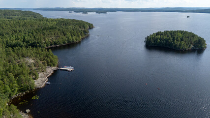 Mämminiemi region in Lake Päijänne - Drone aerial with forest, islands, lake and sky