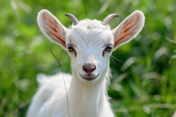 Obraz premium White Kid Goat with Small Horns and Large Ears