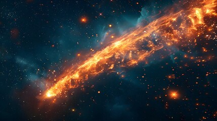 Obraz premium Fiery Comet Streaking Across Starry Night Sky Cosmic Energy