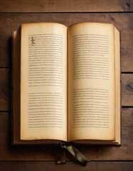 Fototapeta premium Opened Antique Book with Worn Pages and Torn Binding, Vintage Look