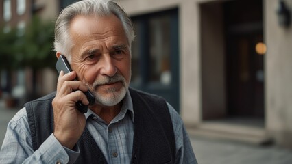 Thoughtful Elderly Man on Phone